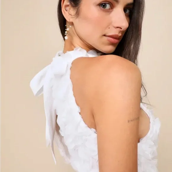 Beloved Blossoming White 3D Floral Halter Backless Mini Dress - Picture 9 of 12